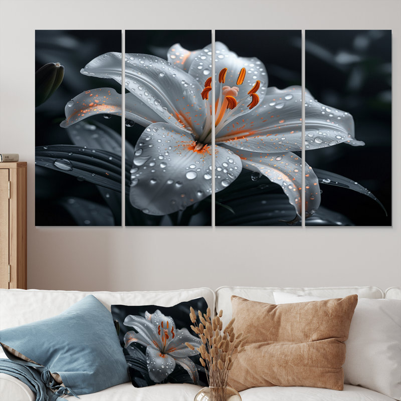 «White Garden Lily Crystal» - ensemble d'art mural lys, H 32 po x l 64 po