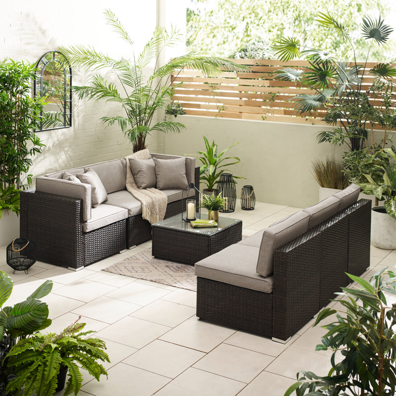 Miacomet Modular PE Rattan Garden Sofa Set and Table for Modern Gardens and Patios (Cover Included), 6