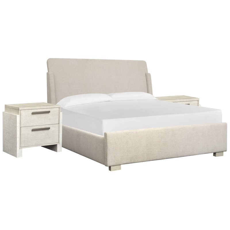 Lit-bateau tapissier très grand avec 2 tables de chevet Rigsby, 3 Pcs: Bed, 2 Nightstands, Très grand