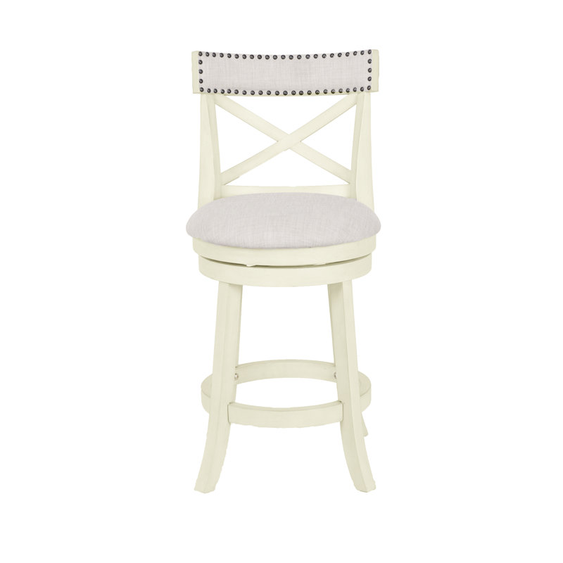 Kopasz Swivel Stool, Antique White 1, Counter Stool (24” Seat Height)
