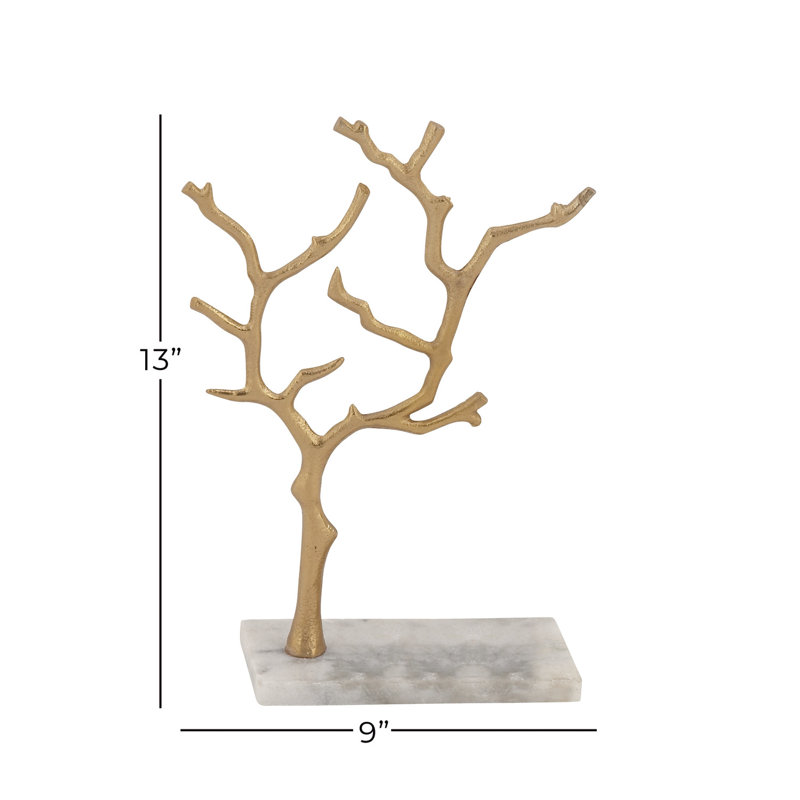 Marble Tree Jewelry Stand with Rectangular Base, Gold