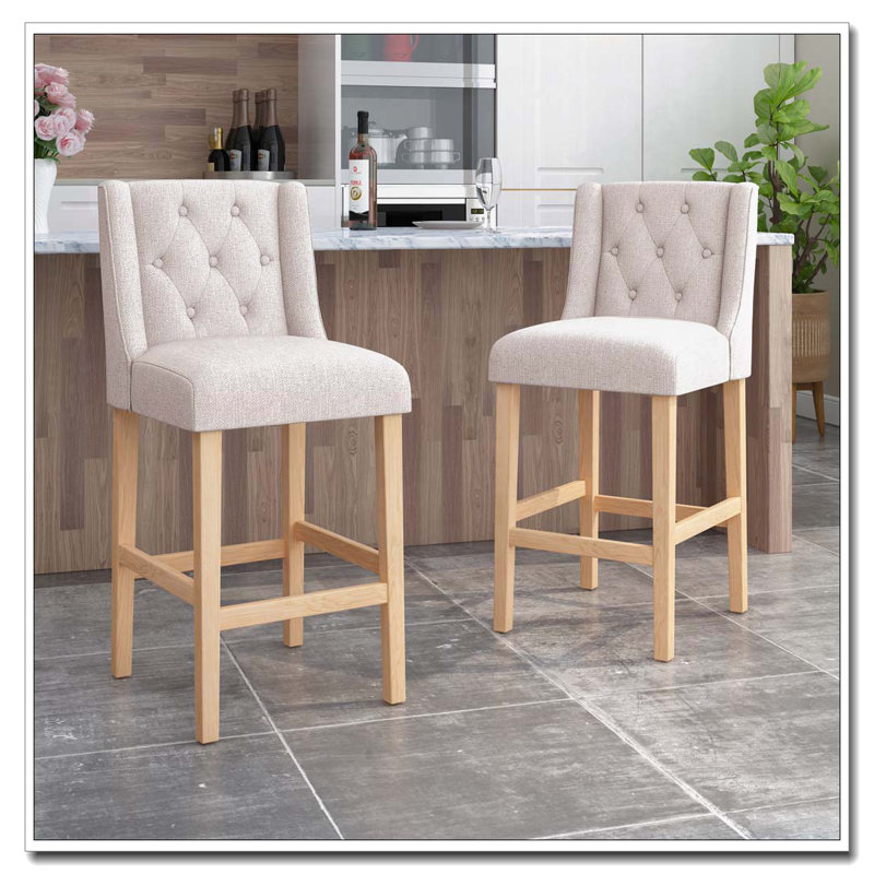 Tufted Wingback Barstool, White