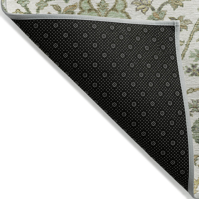 Tapis intérieur / extérieur lavable floral vert ivoire et brun 9 pi x 12 pi