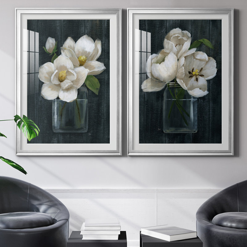 «Chalkboard Beauty I», ensemble de 2 reproductions d'art, H 30,5 po x l 85 po x P 1,5 po, Papier avec cadre argenté, Blanc