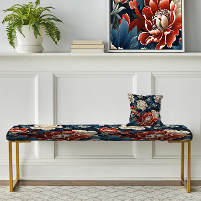 Banc floral rembourré or