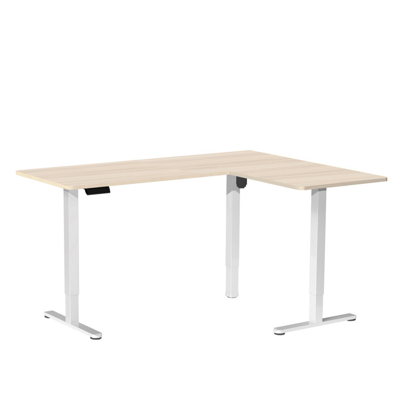 Bureau debout d'angle électrique VIVO, 55 po x 63 po, Bois clair/blanc