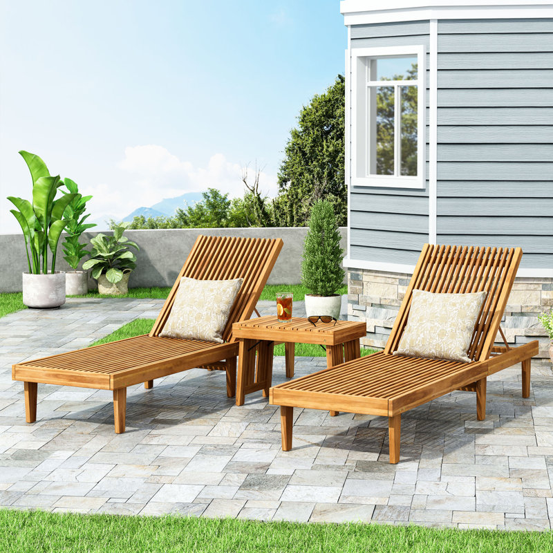 Chaise longue inclinable avec table, Teck