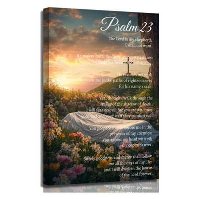 Psaume 23, art mural, verset biblique, impression sur toile, colombe, paix et croix, œuvre d'art chrétienne religieuse