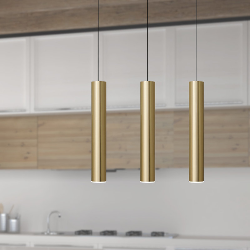 Luminaire suspendu linéaire à 3 lumières pour îlot de cuisine Chambery, Laiton