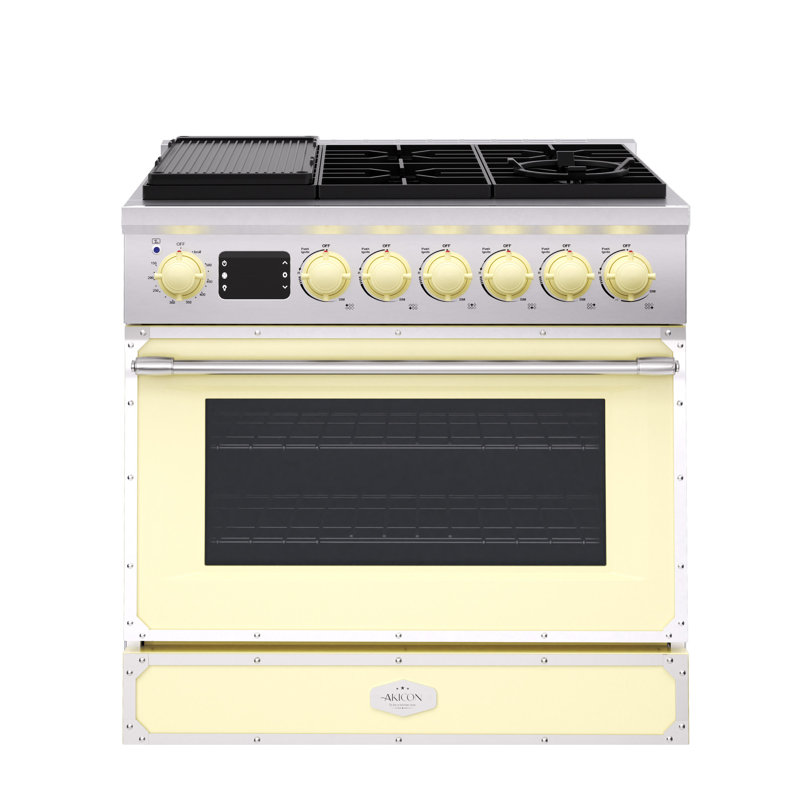 Akicon Freestanding Gas Cooktop Oven Combo, Features Sealed Burners, Rapid Convection Oven, Convertible Fuel (NG/LP), Durable Cast Iron Grating (CYSCYSA1)