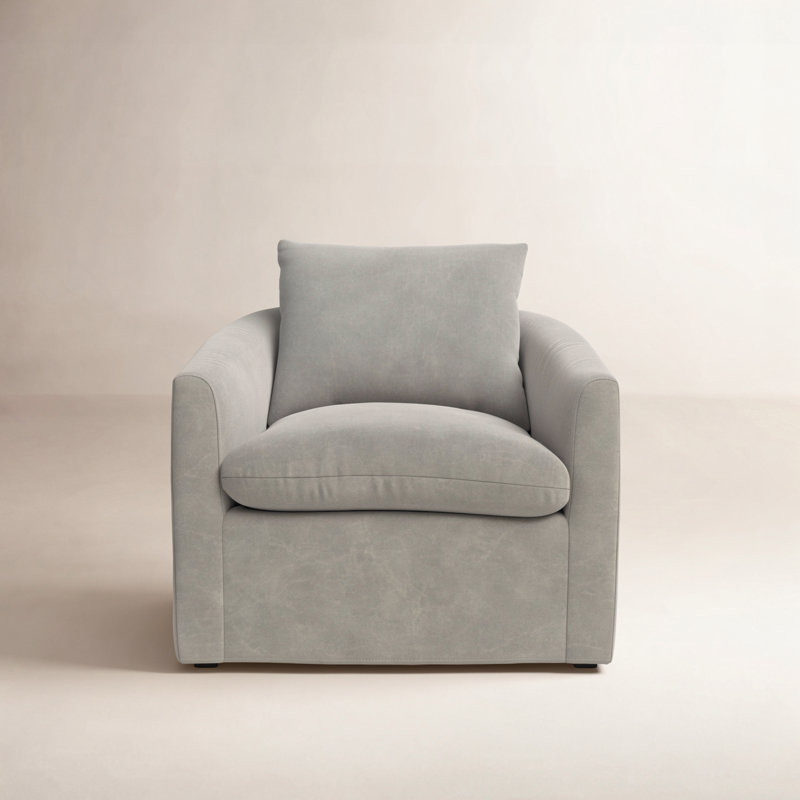 Menta Upholstered Swivel Barrel Chair, Capricorn Light Grey Canvas