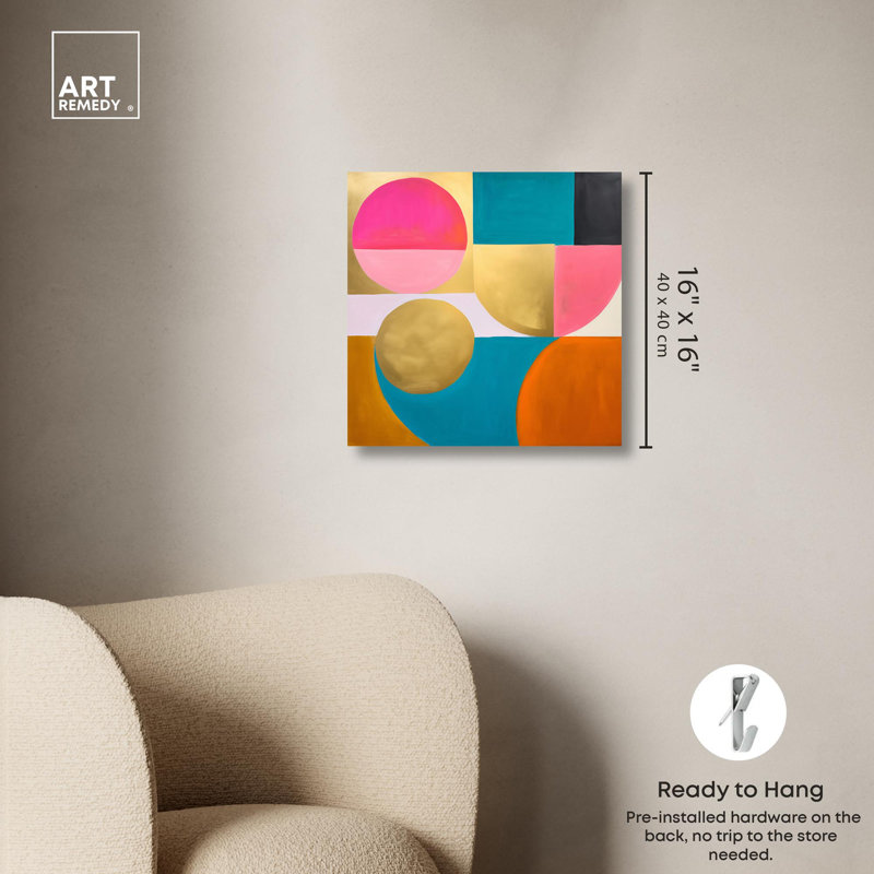 Colorful Geometric Abstract Canvas Wall Art, 16" x 16"