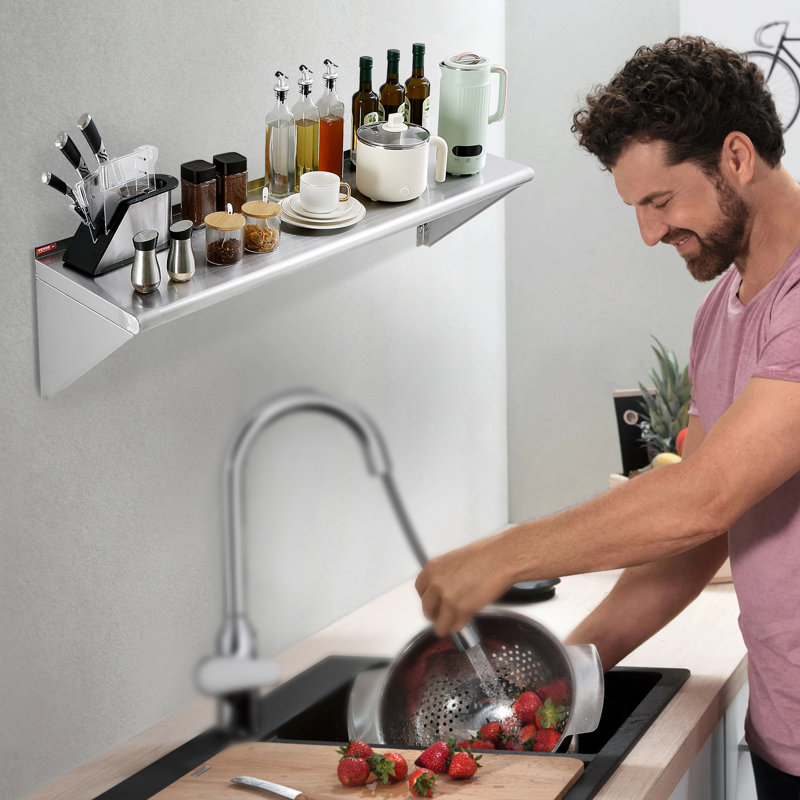 Stainless Steel Wall Mounted Kitchen Shelf with Brackets