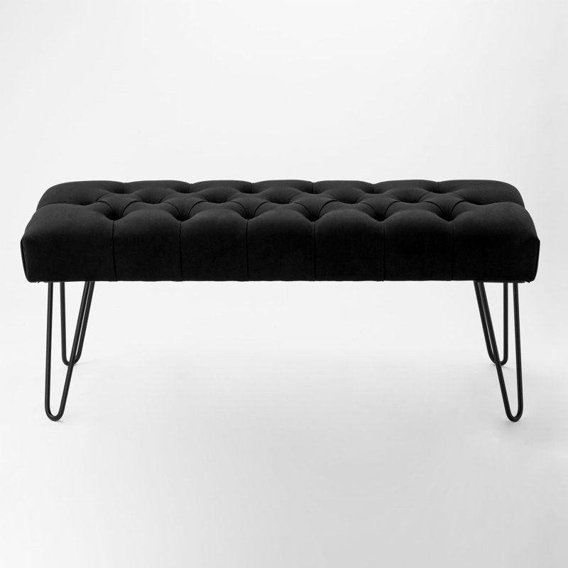 Velvet Upholstered Bench, H40 x W45 x D35cm, Black