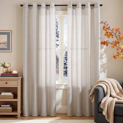 Grommet Linen Semi-Sheer Striped Curtains
