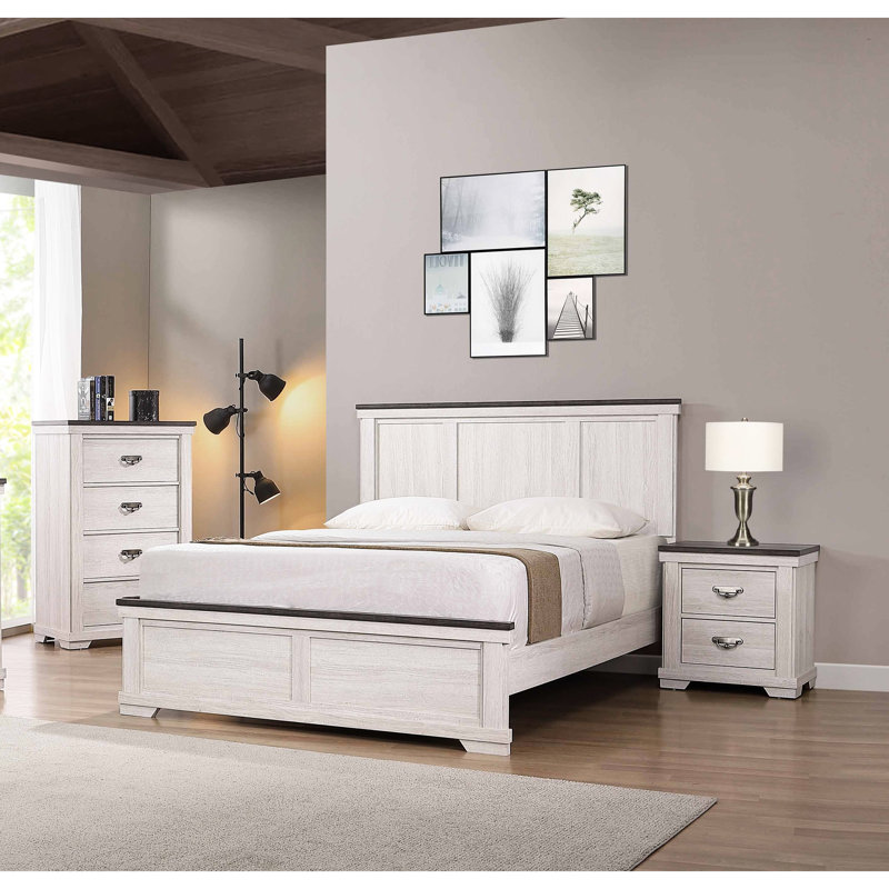 Commode de chambre contemporaine à quatre tiroirs, finition beige rustique gris / blanc
