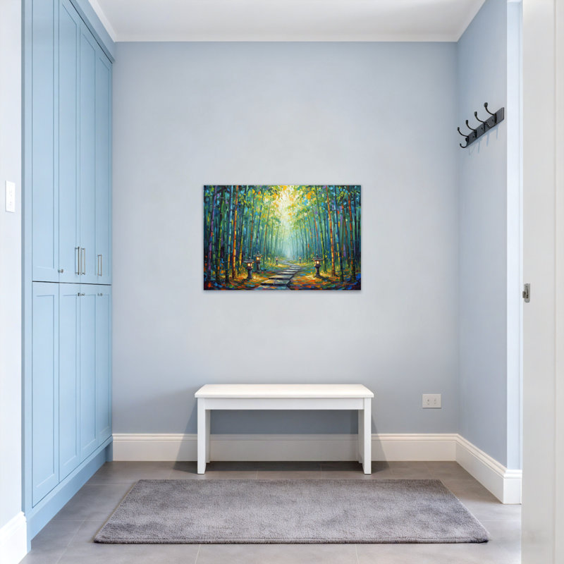 Paysage et nature, chemin en bambou avec lanternes, H 28 po x l 40 po