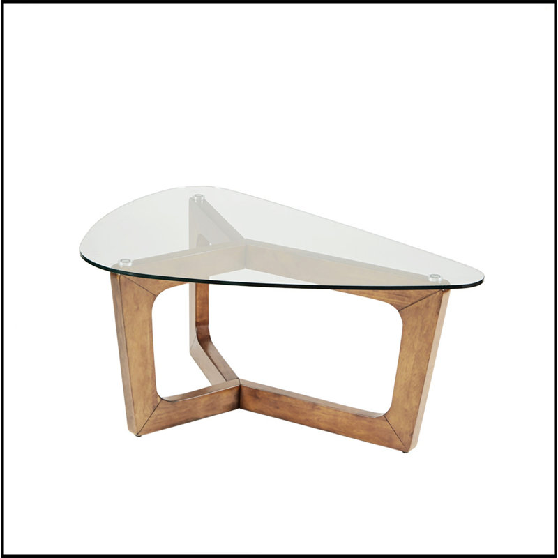 Superbe table basse Mid-Century avec verre trempé et bois de pacanier