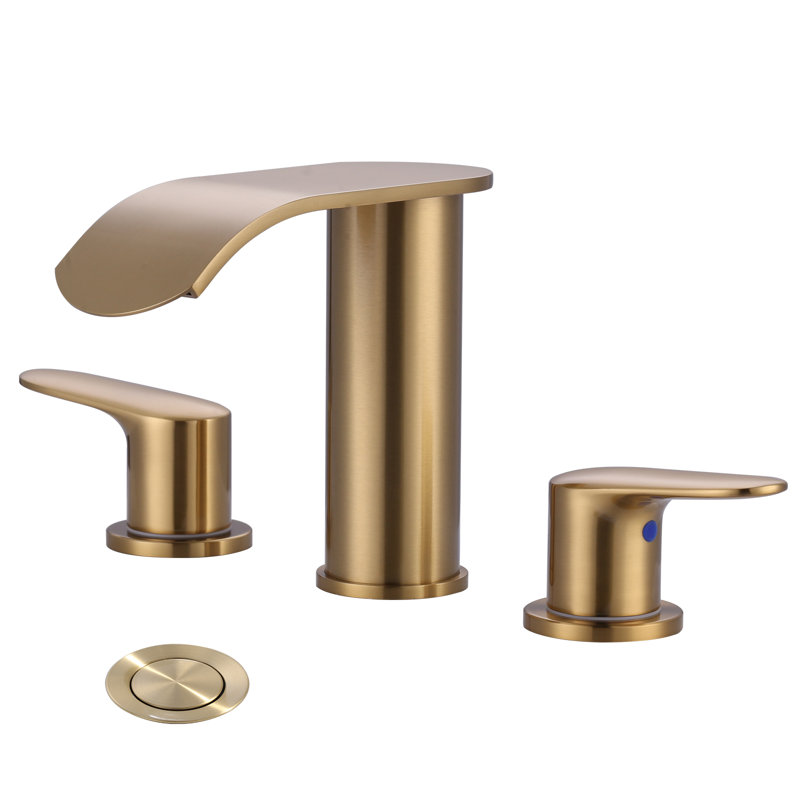 Widespread 2-handle Bathroom Faucet with Drain Assembly, Gold