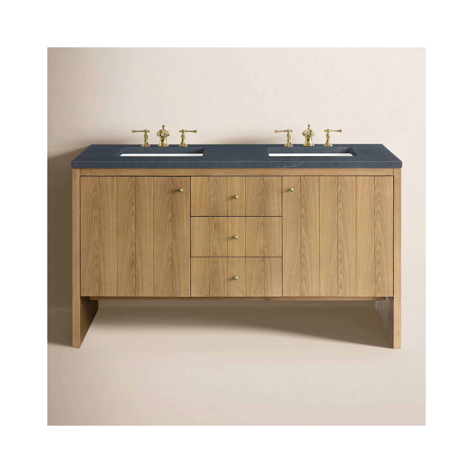 Hudson 60'' Double Bathroom Vanity, 8" Widespread, Lime Delight, Light Natural Oak