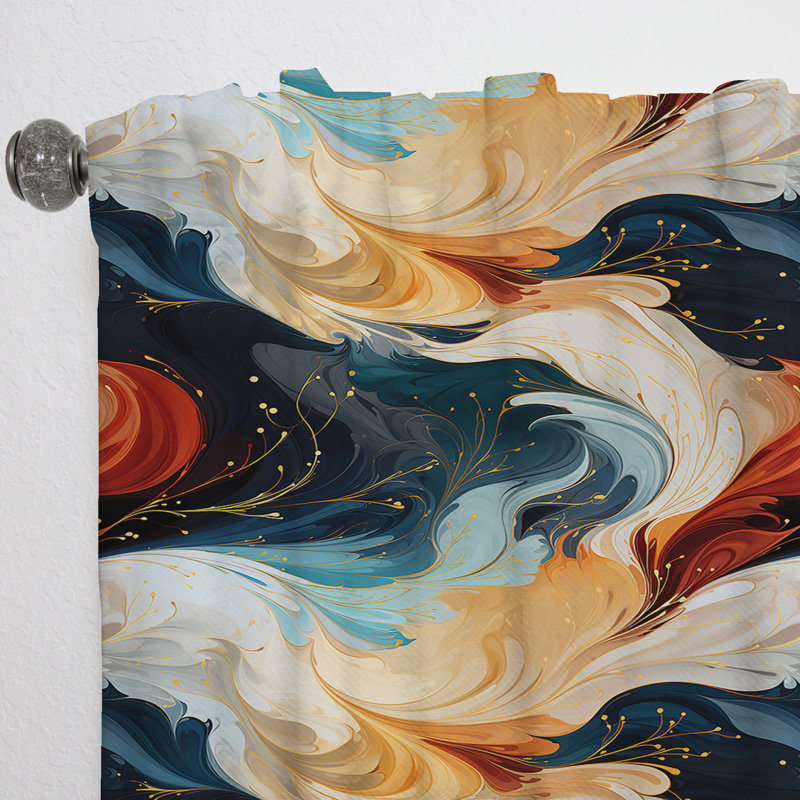 Rideau obscurcissant orange et bleu sarcelle - 1 panneau, L 52 po x L 108 po