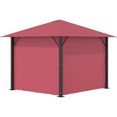 Pavillon de jardin 10 'X, couleur rouge vin, structure en aluminium, auvent avec parois latérales et toit ventilé pour pavillon de jardin extérieur, 10', aluminium, couleur