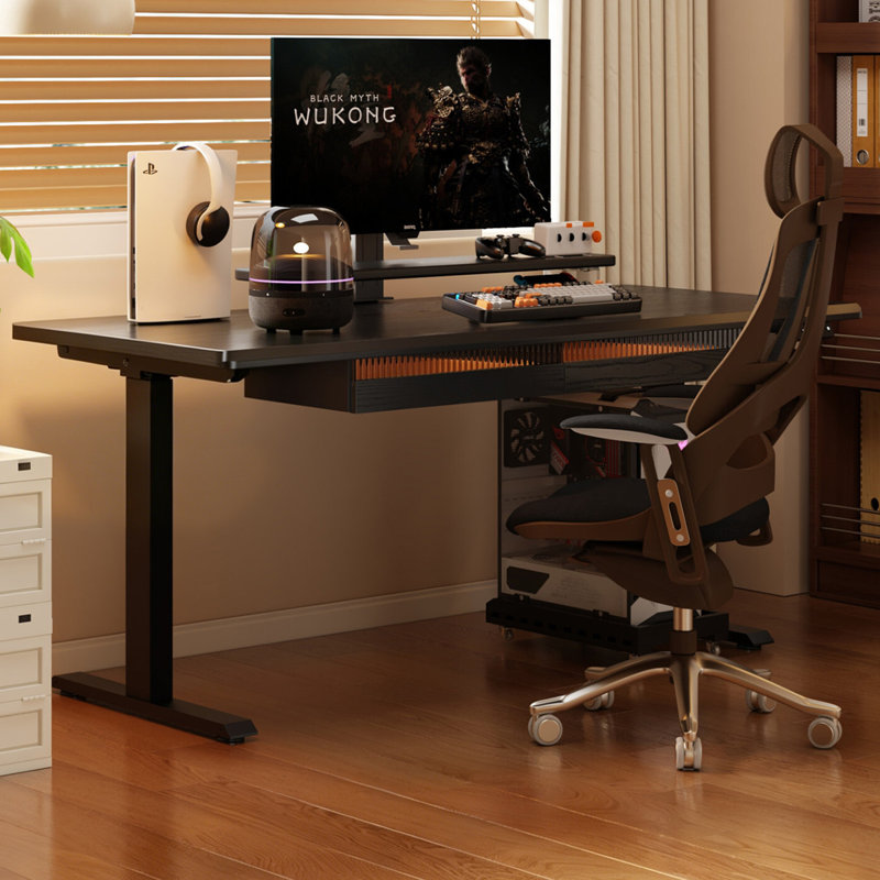 Bureau rectangulaire en bois massif noir avec 2 tiroirs, 28.15"H×55.12"L×27.56"W
