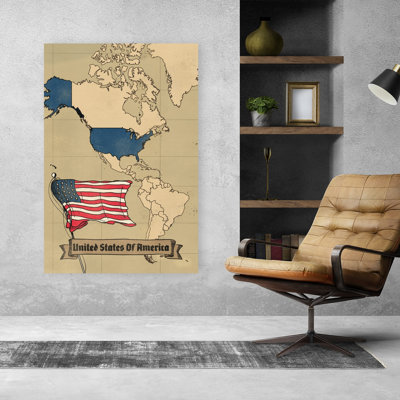 «Patriotic Usa Map», art mural rétro rétro