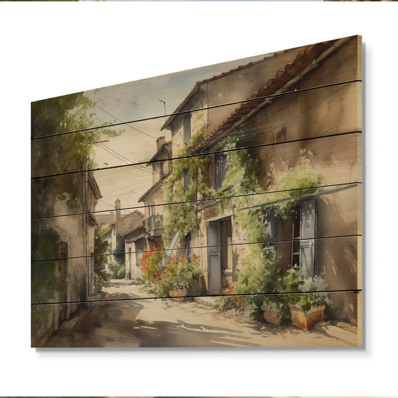 Village méditerranéen, rue IX, impression sur bois, H 30 po x l 40 po x P 0,78 po