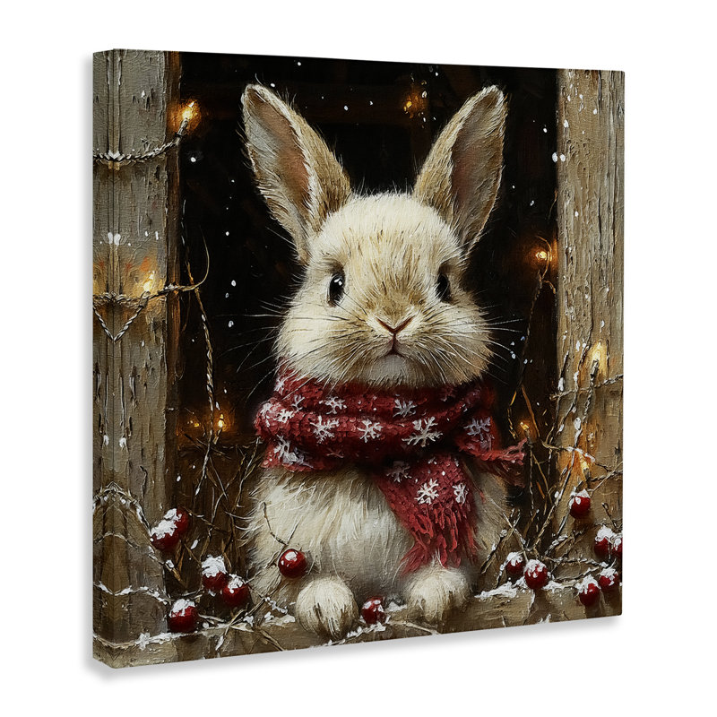 «Bunny with Snowy Holly Berries», conception par Riley B, H 17 po x l 17 po
