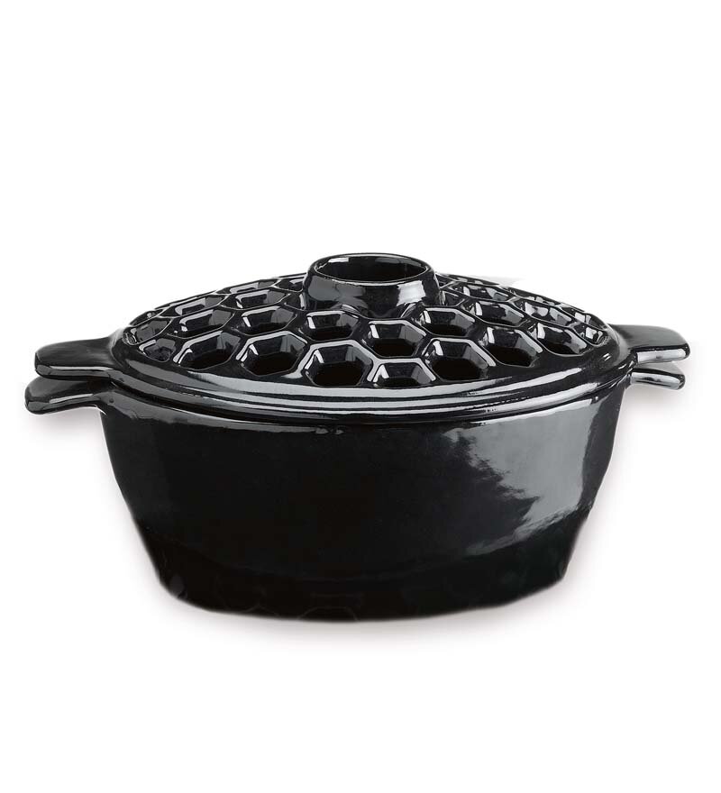 Cast Iron Dog Wood Stove Steamer - Black