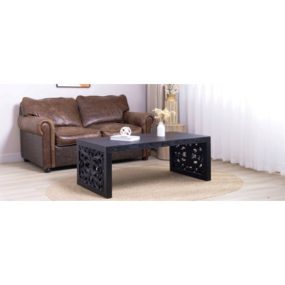 47.2" Solid Carved  Coffee Table – Handcrafted Look With Ornate Side Panels