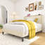 Lit plateforme double, base de lit en métal avec station de charge, aucun sommier nécessaire (beige), silencieux, facile à assembler.-746930377