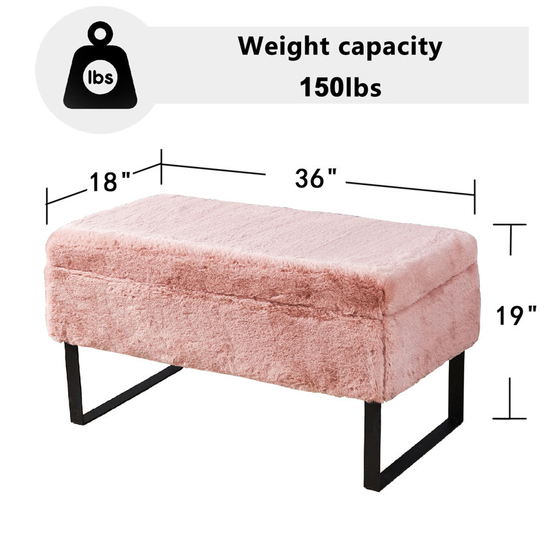 Lovitto Upholstered Ottoman, Rose Quartz Faux Fur