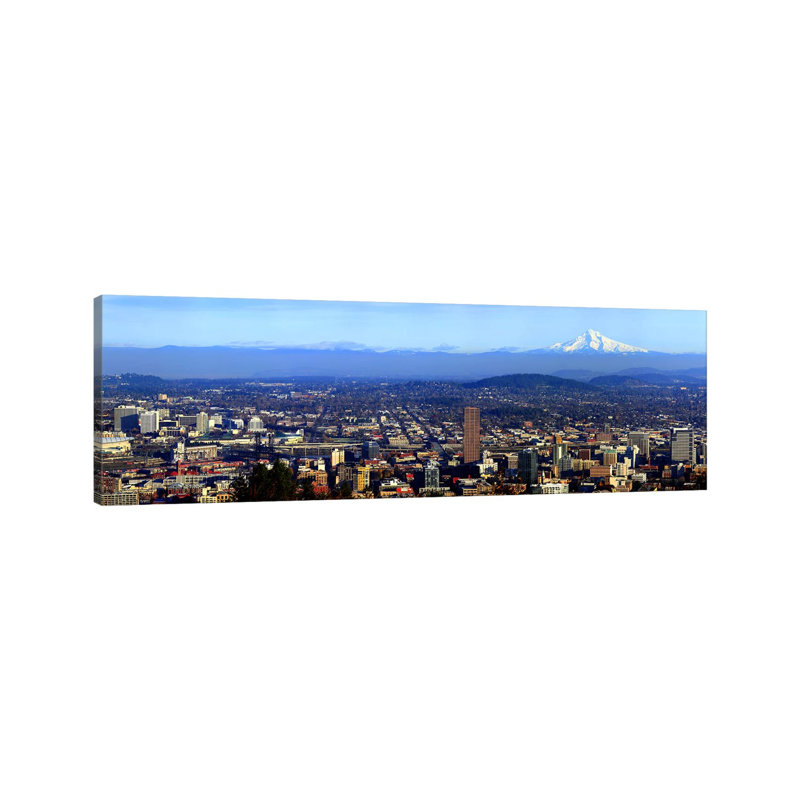 Buildings In A City Viewed From Pittock Mansion, Portland, Multnomah County, Oregon, USA 2010 - Wrapped Canvas Panoramic Print