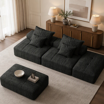 Canapé modulaire surdimensionné moderne avec repose-pieds et sièges multiples, coussins moelleux, combinaison de bricolage et aucun assemblage requis pour des espaces de vie confortables