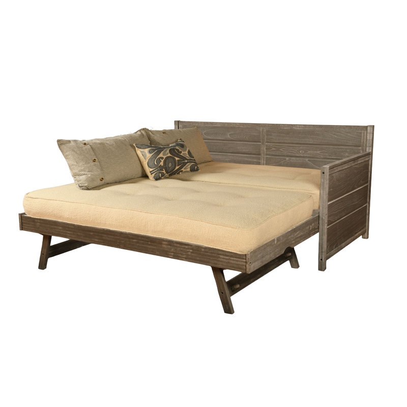 Braunste Twin MDF Wood Daybed with Trundle(Mattresses Included), Weathered Gray, Takara Rain