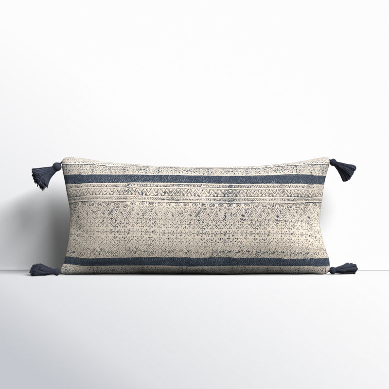 Zetta Rectangular Pillow Cover, Beige/Denim, Polyester/Polyfill