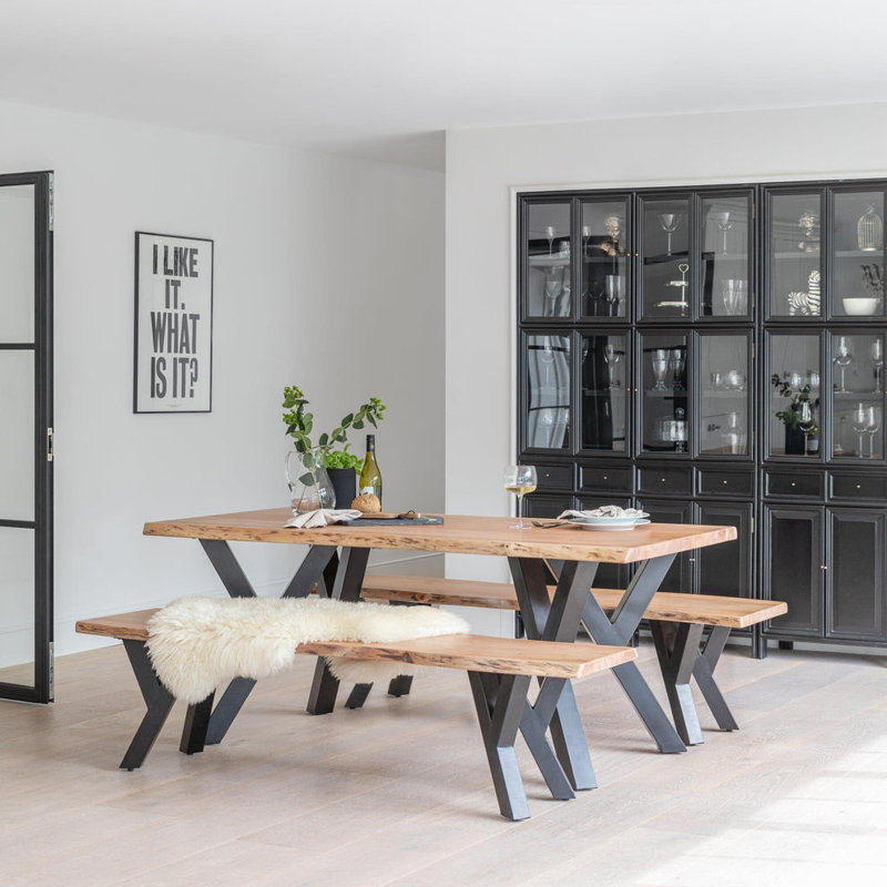 Evia Bosco 6 Seater Acacia Wooden Dining Table Set - Natural, 76cm H x 90cm W x 4.8cm D