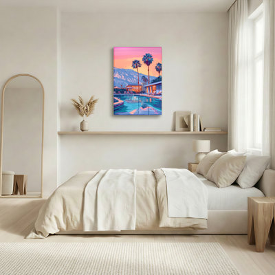 Art mural sur toile Gallery Wrap pour le salon, la chambre à coucher, le bureau ou le vestibule - Décoration murale décorative avec piscine au coucher du soleil