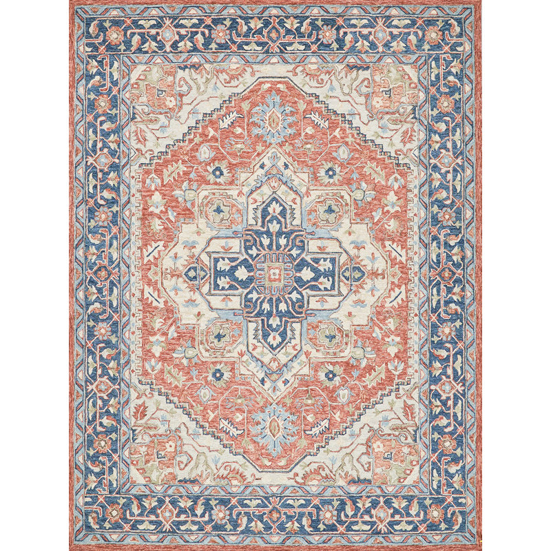 Richmond Serapi Red and Blue Hand-Tufted Wool Rug 5' x 8'