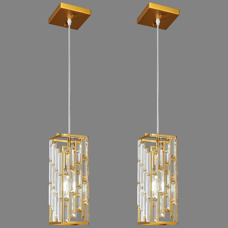 Luminaire suspendu moderne noir avec accents de cristal, luminaire suspendu réglable pour îlot de cuisine, salle à manger et chambre à coucher, installation câblée incluse (paquet de 2)