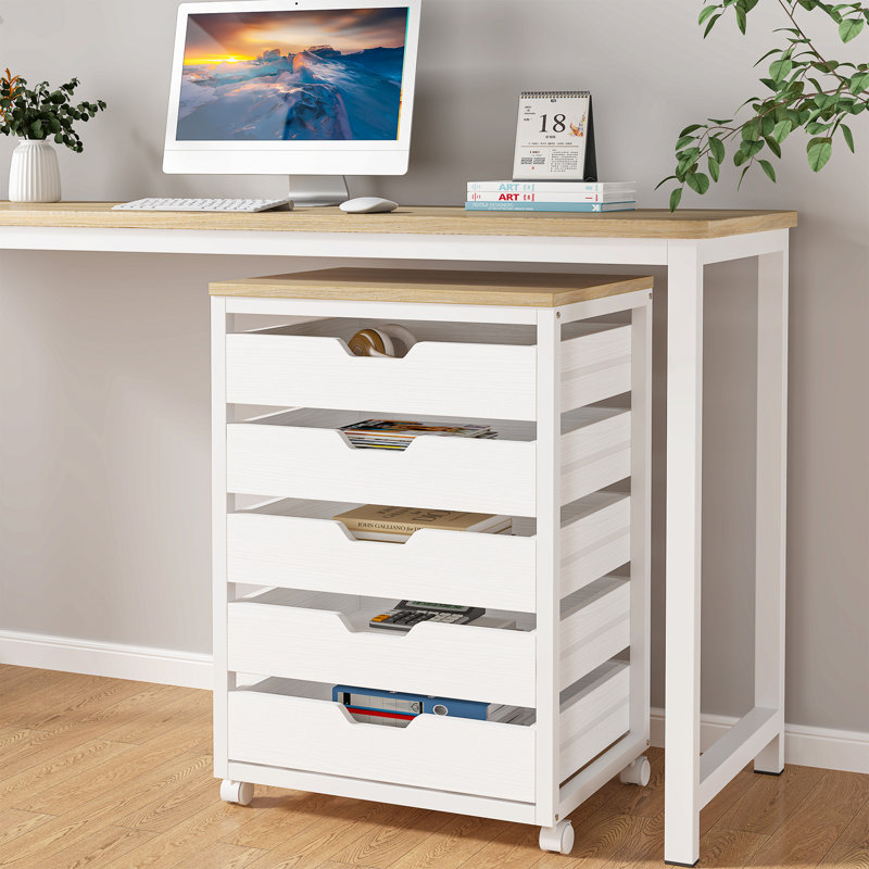 Classeur en bois 5 tiroirs, Natural/White