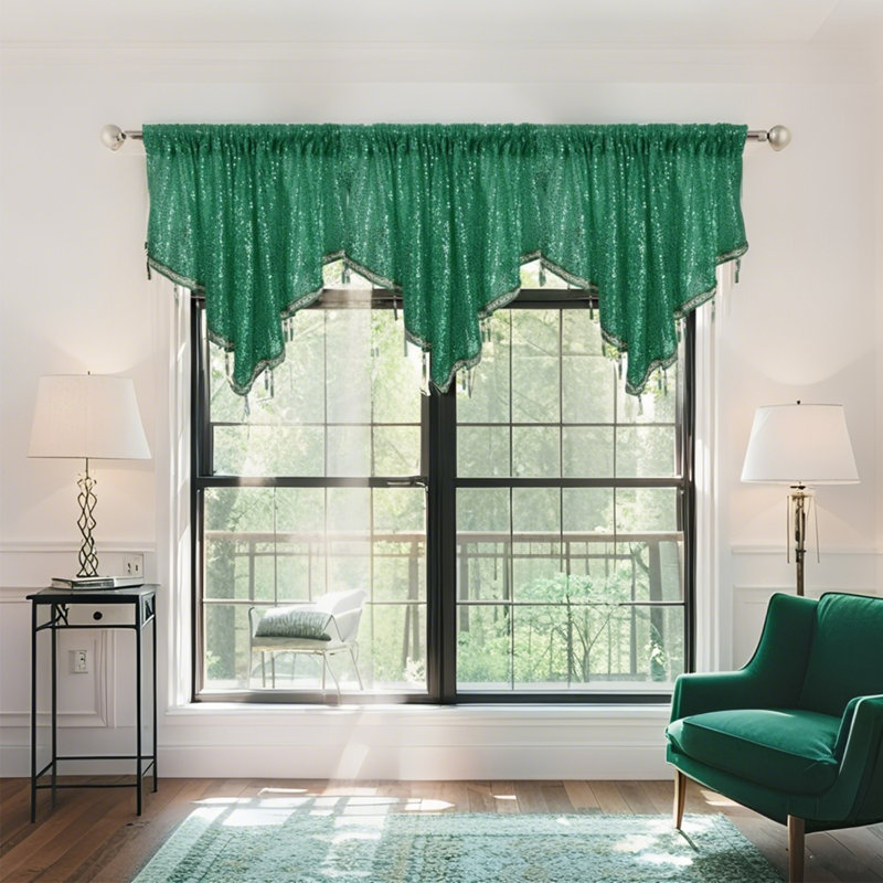 Cantonnières perlées à paillettes pour fenêtre, 3 pièces, Vert