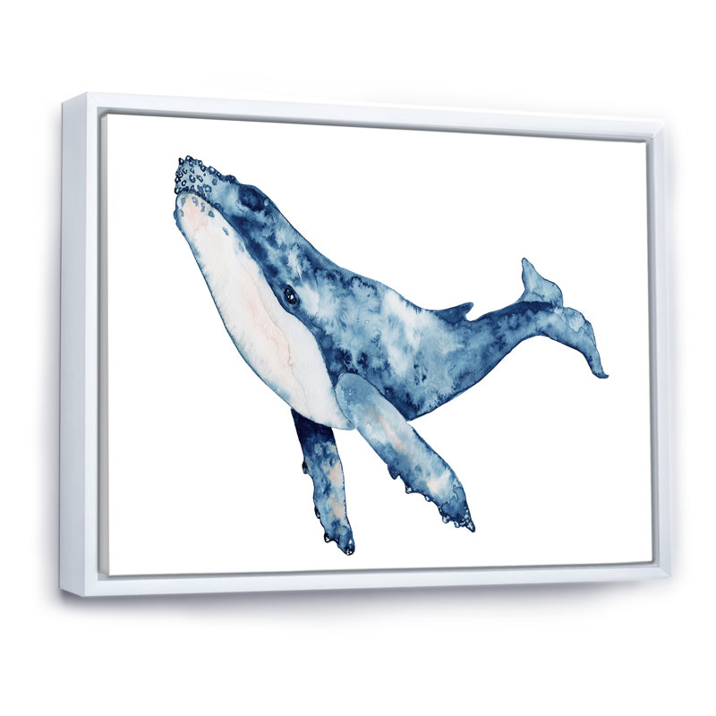 «Blue Whale on White II», reproduction sur toile, H 24 po x l 32 po x P 1 po, Cadre flottant blanc