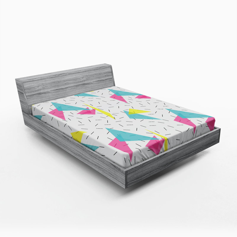 Microfiber Fitted Sheet, Queen Fitted Sheet, Multicolor Geometric