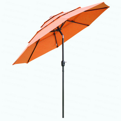 Parasol de marché extérieur à 3 niveaux avec manivelle et inclinaison à bouton-poussoir pour terrasse, jardin et pelouse Outsunny 9FT