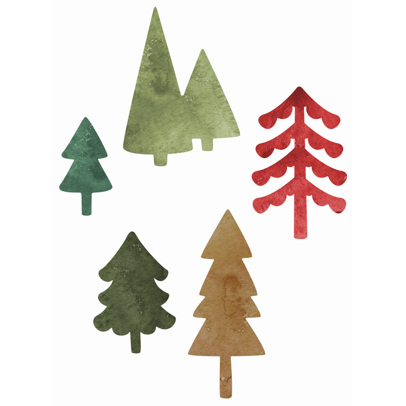 Adhésif décoratif mini arbres minuscules forêt, Vert / brun / rouge