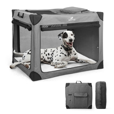 42 Inch Portable Travel Dog Kennel for Large Dogs with Durable Mesh Windows and 2 Storage Pockets, Indoor & Outdoor for Car, Soft-Sided Collapsible Dog Crate with 4 Breathable Mesh Door