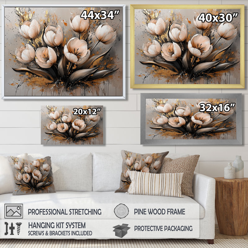 Malave - art mural floral, Reproduction encadrée d'une seule photo, Argent argent, H 34 po x l 44 po